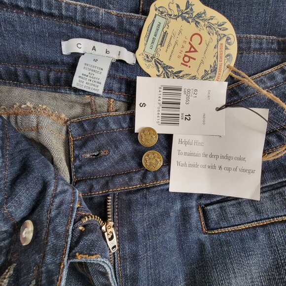 Cabi Womens Denim A-Line Midi Skirt Size 12 Indigo Frayed Hem Style # 621 New - Picture 3 of 7